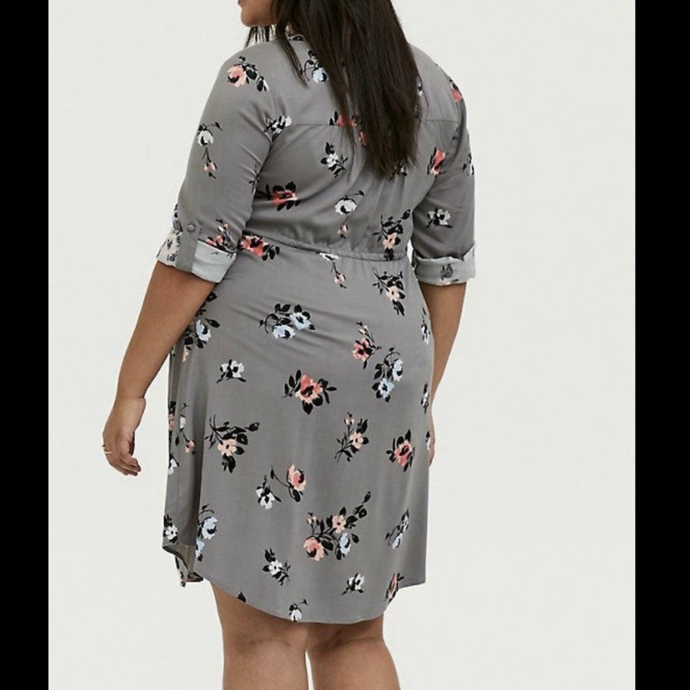 Torrid Gray Floral Challis Zip-Front 3/4 Tab Sleeve Shirt Dress Size‎ 4X - Picture 3 of 13